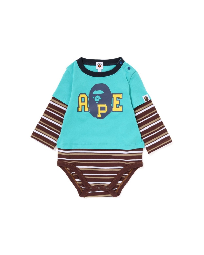 Combinaison Bape Babies Hoop Ape Head Layered Vert Clair Enfant | IOI-45330107